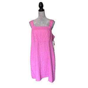 SO Goods For Life Pink Linen Blend Smocked Back Mini Dress Womens XXL New